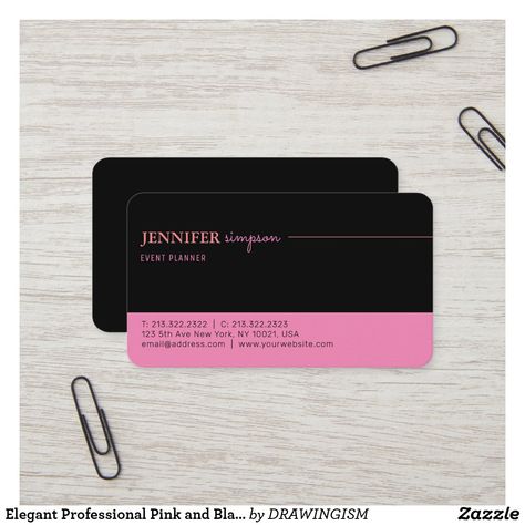 Black And Pink Business Cards, Social Media Marketing Planner, Pink Business Card, Marketing Planner, Professional Business Card Design, Thank You Card Design, Black Business Card, Business Thank You Cards, Business Card Template Design