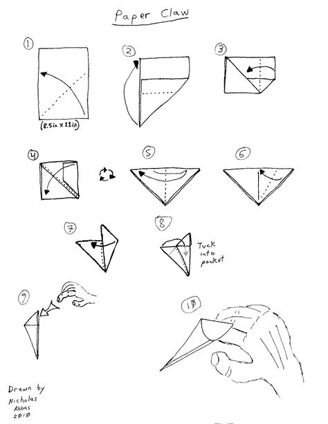 Make one for each finger. Paper Claw. Roughly drawn. Paper Fingers Claws, Diy Paper Finger Claws, Paper Claws How To Make, How To Make Claws Out Of Paper, Paper Claws Tutorial, Paper Finger Claws, Origami Finger Claws, Claw Fingers, Diy Claws