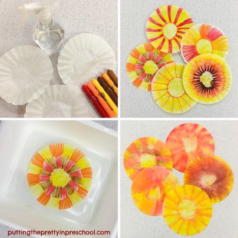 Sunflower Coffee Filter Craft, Sunflower Art Kindergarten, Flower Art Lesson, Sunflower Crafts For Preschoolers, Coffee Filter Sunflowers, Sunflower Art Lesson, Kindergarden Art, Sunflower Art Project, Basketball Crafts