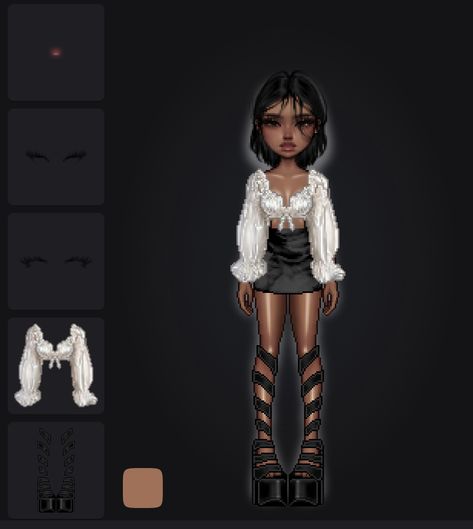 •BODY+MAKEUP: [Masculine arm] [waist+contour mod] [big arms] [body highlight] [eyelashes] [lashes 4 lyfe tbh] [soft pink lips] [light 1] •HAIR: [BBBBBBB] •CLOTHES: [black satin skirt for "Corset waist by antag"] [White silk crop top] [Strappy heels] #everskies #outfits everskies outfits #girlsfashion Makeup Masculine, Soft Pink Lips, Black Satin Skirt, Big Arms, Everskies Outfits, Silk Crop Top, Bigger Arms, Corset Waist, Clothes Black