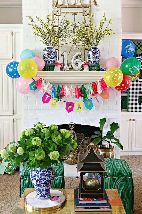 16th Birthday Party Decorations || Sweet 16 Party || High School Graduation Decorations || Simple Party Decorations Party Decorations Sweet 16, High School Graduation Decorations, School Graduation Decorations, Simple Party Decorations, 16th Birthday Party Decorations, Dimples And Tangles, Outdoor Graduation, 16 Balloons, Birthday Idea