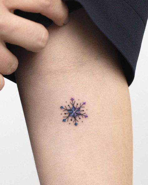 Tiny snowflake tattoo by Rey Jasper - Tattoogrid.net Small Snowflake Tattoo, Tiny Snowflake, Snowflake Tattoo, Snow Tattoo, Left Arm Tattoos, Snow Flake Tattoo, Stylist Tattoos, Ankle Tattoo, Simplistic Tattoos