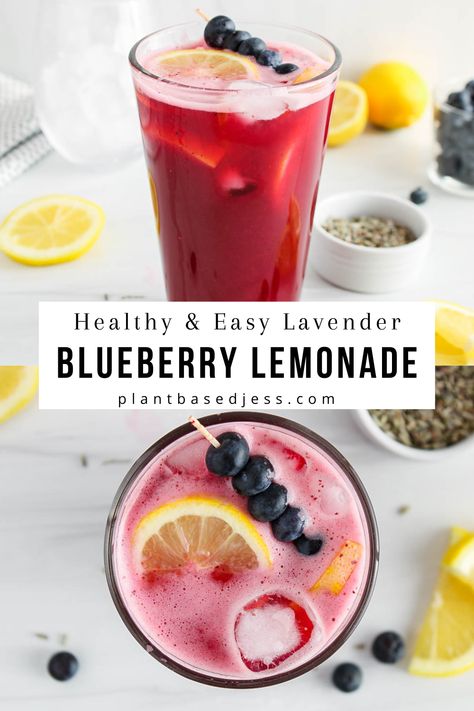 View on a tall glass of blueberry lavender lemonade. Lavendar Recipe, Blueberry Lavender Lemonade, Lavender Drink, Healthy Teas Recipes, Blueberry Drinks, Zero Calorie Drinks, Hot Tea Recipes, Blueberry Lavender, Lavender Recipes