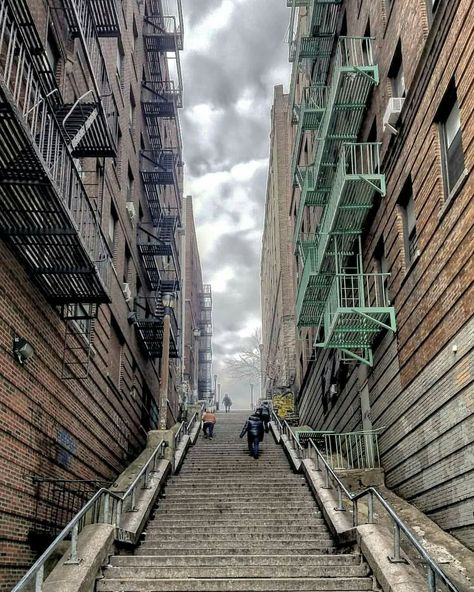 The West 166th Street Stairstreet in Highbridge, the Bronx.  It seems to me that the Bronx has more stairstreets than the other four boroughs combined. Highbridge New York, Photo New York, Bronx Nyc, Nyc History, Pole Stand, The Bronx New York, Stairs Ideas, Bronx New York, Nyc Aesthetic