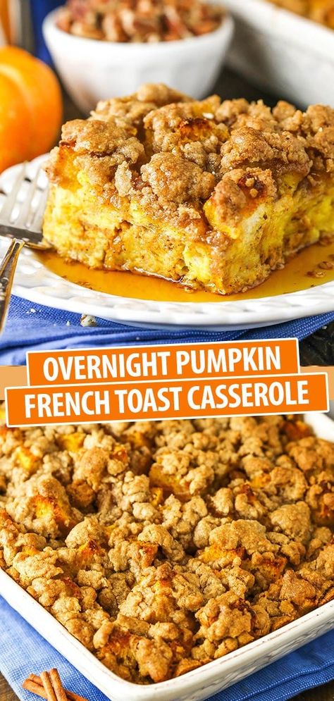 This Pumpkin Spice Baked French Toast Casserole can be made ahead the night before and simply popped in the oven for breakfast. Yum! #FallRecipes #Breakfast Ideas Pumpkin French Toast Bake, Hawaiian Dinner, Pumpkin French Toast Casserole, Baked French Toast Casserole, Thanksgiving Brunch, Thanksgiving Breakfast, Best Breakfast Casserole, Pumpkin French Toast, Fall Brunch