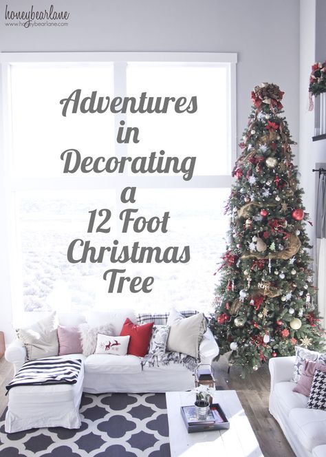 Got a tall Christmas tree to decorate?  Read all these tips first--super helpful!! 12 Ft Christmas Tree, 12 Foot Christmas Tree, Christmas Tree Ideas Rustic, Christmas Tree Toppers Ideas, Tree Toppers Ideas, Modern Decorating, Tall Christmas Trees, Types Of Christmas Trees, Rustic Decorating