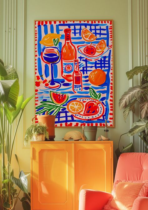 Dining Room Poster, Kitchen Poster, Hand Drawn Poster, Blue Wall Art, Dopamine Decor, Food Poster, Aesthetic Poster, Psychedelic Art, Y2K Apartment Poster, Eclectic Art, Dinner Room Decor, Kitchen Wall Decor, Red Wall Art  Decorate your home or office with an easy way. You can print at your home , at your local print shop or upload the files and get your printable 70s inspired wall art easily. I N C L U D E D - F I L E S Included are 5 high res JPG image files at 300 dpi A 4x5 ratio file for pri Dining Room Poster, Wall Art Trippy, Wall Art Dining Room, Wall Art Dining, Trippy Posters, Art Dining Room, Affiches D'art Déco, Art Trippy, Dopamine Decor