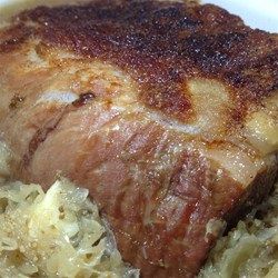 Pork Loin, Apples, and Sauerkraut - Allrecipes.com Crockpot Pork And Sauerkraut, Pork Lion Recipes, Apple Pork Loin, Pork And Sauerkraut Recipe, Pork Roast And Sauerkraut, Sauerkraut Recipe, Pork Roast In Oven, Homemade Sauerkraut, Boneless Pork Loin