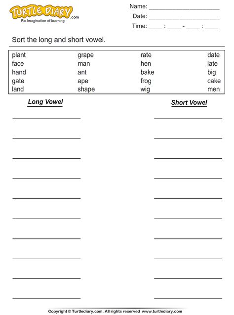 Download and print Turtle Diary's Long and Short Vowel Word Sort worksheet. Our large collection of ela worksheets are a great study tool for all ages. Long Vowel Sounds Worksheets, Long Vowel Worksheets, Free Science Worksheets, Short Vowel Worksheets, Esl Learning, Words Worksheet, Long Vowel Words, Ela Worksheets, Word Sort