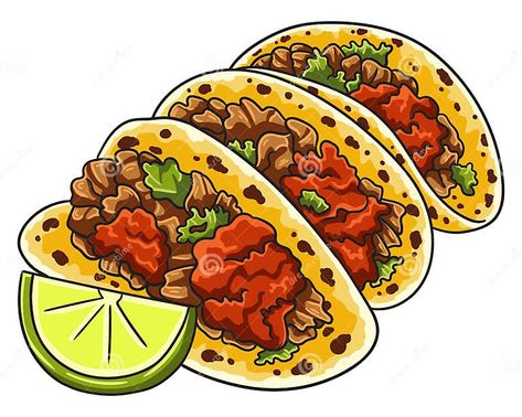 Three Pieces of Fresh Meat Tacos with Salsa Sauce Stock Vector - Illustration of snack, bread: 264776012 Taco Sketch, Tacos Drawing Easy, Taco Line Drawing, Simple Taco Drawing, Taco Images Cartoon, Taco Drawing, Tacos Menu, Wine Glass Illustration, Tacos Mexicanos