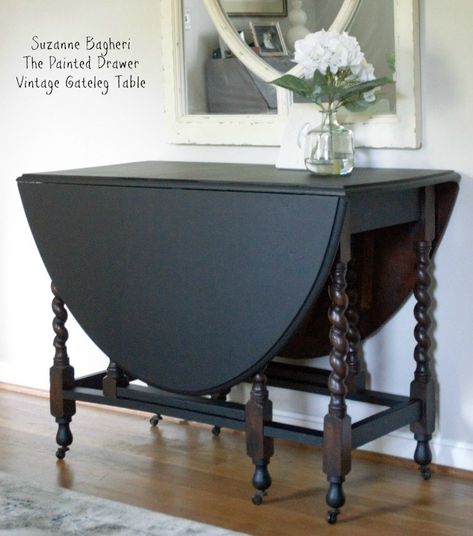 Vintage Gateleg Table Makeover with GF Lamp Black and Java Gel Stain | General Finishes Design Center Vintage Drop Leaf Table, Gateleg Table, Inside Furniture, Java Gel, Drawer Furniture, Bognor Regis, Black Drawers, Painted Drawers, Furniture Rehab