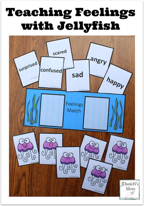 This set of teaching feelings with jellyfish printables includes feeling cards, jellyfish cards with various facial expressions and a work mat. #freeprintables #ocean #emotions #feelings #jellyfish #jdaniel4smom Jellyfish Activity, Ocean Social Emotional Activities, Jellyfish Activities Preschool, Teach Feelings, Feelings Games, Feelings Activities, Ocean Theme Preschool, Social Emotional Activities, Have Fun Teaching