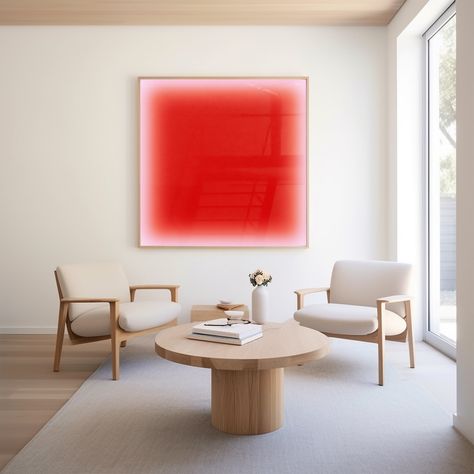 Bright Red Modern Abstract Gradient Art on Stretched CANVAS - square Colours- Red on light pink, slight orange tone in there too. PRODUCT INFORMATION: Available in sizes up to 36x36inch on stretched canvas. The depth of the canvas is 38mm. SIZE GUIDE: We offer this print in the following standard sizes: STRETCHED CANVAS (this is canvas stretched on to a frame as opposed to rolled up) 36x36 inches / 91x91 cm 30x30 inches / 76x76 cm 26x26 inches / 66x66 cm 16x16 inches / 41x41 cm You may select an Pop Of Red Interior, Abstract Red Painting, Big Art Pieces Living Room, Aura Wall Decor, Bright Colorful Home, Art Wall Living Room, Spiritual Room Decor, Orange Abstract Art, Red Canvas Art