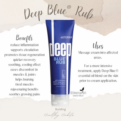 Ditch & Switch Day 3 has us examining our medicine cabinets. There are so many products that help with so many things! And we need them allllll. But what about the damage we could be doing to our organs, skin, and long-term health as a result of using items filled with harmful ingredients? Yuck. 🛎 Deep Blue Rub is a lifesaver when it comes to sore muscles and achy joints. It's incredibly soothing and supportive for any type of muscle discomfort. 🛎 Everyone gets a boo-boo from time to time. Whe Doterra Blue Lotus, Doterra Deep Blue, Doterra Cough Roller Blend, Doterra Deep Blue Rub, Deep Blue Rub, Doterra Adaptiv Roller Blend, Types Of Muscles, Muscle Aches, Doterra Oils