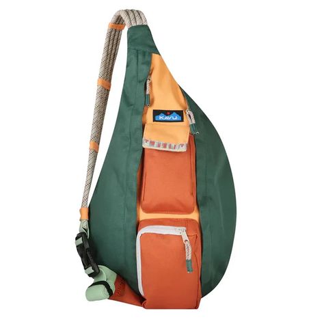 KAVU Remix Rope Bag ~ Russet Valley 💥 💥 💥 R-r-r-e-e-e-mix! Your Rope Bag just got updated. Fresh new details like KAVU pattern webbing on front pocket and an external zip pocket on back, give a whole new look to the Rope Bag, while still keeping true to its classic features. We've combined the elements of our two most iconic fabrics - 12 oz cotton canvas and 600D polyester to whip up this new style. The Remix Rope Bag is ready to be your go to companion for KAVU days! Sling pack with adjustable rope shoulder strap and side release buckle, elastic webbing keeper at strap end, two key or cell phone pockets with pattern webbing detail, exterior back zip pocket, interior d-ring key chain loop, padded back with KAVU embroidery. Fabric: 11oz 600D polyester - water resistant / 12oz cotton canv Kavu Bag, Kavu Rope Bag, Rope Sandals, Sling Pack, Chain Loop, Rope Bag, Women's Headwear, Granola Girl, New Details