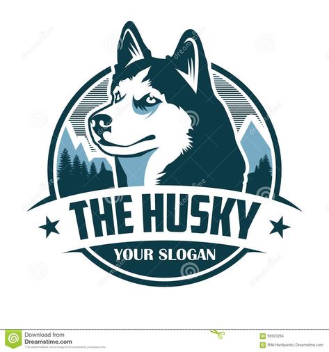 Mountain Vector Illustration, Husky Logo, Mountain Vector, Alaskan Husky, Pet Logo Design, Husky Puppy, Logo Images, Animal Logo, Cool Pets