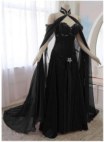 Black Yule Ball Gown, Villian Ballgown, Dark Goddess Outfit, Black Ethereal Dress, Black Fantasy Gown, Dark Fantasy Gown, Dark Fantasy Dress, Fantasy Dress Black, Mysterious Dress