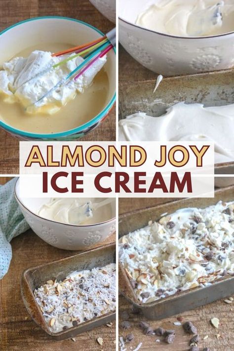 Almond Joy Ice Cream Recipes, Homemade Ice Cream Machine, Almond Joy Ice Cream, Homemade Almond Joy, Custard Ice Cream Recipe, Homemade Ice Cream Recipes Machine, Almond Joy Bars, Ice Cream Recipes Machine, Almond Ice Cream