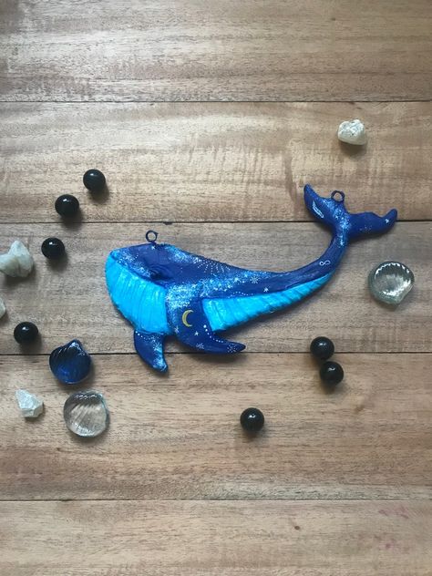 Whale - galaxy Whale 🐳 Galaxy Whale, Frankenstein Pumpkin, Air Drying Clay, Clay Decor, Hexagon Box, Cotton String, Humpback Whale, Creepy Halloween, Sculpting Clay