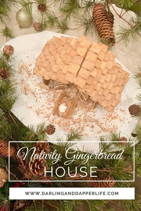 Nativity Gingerbread House – Easy DIY with Free Templates - Nativity Gingerbread, Gingerbread House Easy, Gingerbread Nativity, Jesus Birthday Cake, Nativity House, Gingerbread House Template, Gingerbread House Parties, Gingerbread Decor, Jesus Birthday