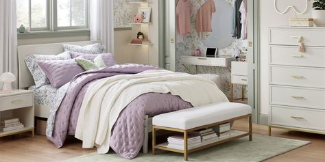 Lavender Fields Bedroom | Pottery Barn Teen Pottery Barn Teen Girl Bedroom, Bedroom Pottery Barn, Led Butterfly, Lavender Bedroom, Linen Blackout Curtains, College Girl Dorm, Purple Bedroom, Teen Girl Bedroom, Purple Decor