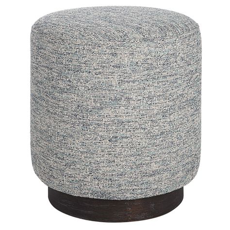 Avila Ottoman, Tweed | Uttermost Plush Ottoman, Accent Ottoman, Stained Oak, Dark Walnut Stain, Ottoman Stool, White Tweed, Round Ottoman, Natural Walnut, Upholstered Ottoman