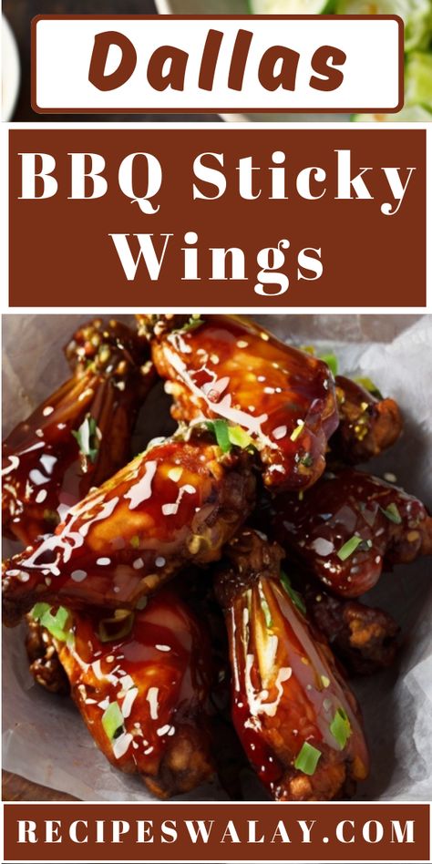 Indulge in the irresistible charm of the Dallas BBQ Sticky Wings Recipe, a culinary delight that promises to transport the vibrant flavors of ... Sticky Wings Recipe Easy, Dallas Bbq Sticky Wings Recipe, Sticky Bbq Sauce, Sticky Wings Recipe, Dallas Bbq, Sticky Wings, Bbq Wings, Wings Recipe, Wing Sauce