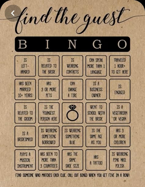 Bingo Bridal Shower Game, Find The Guest Bingo, Guest Bingo, Wedding Planner Binder, Find The Guest, Bridal Shower Decorations Diy, Fun Bridal Shower Games, Bridal Shower Activities, Bridal Shower Planning