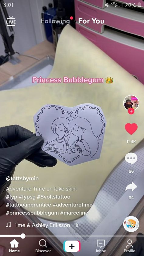 Marceline And Bubblegum Matching Tattoos, Bubbline Tattoo, Princess Bubblegum Tattoo, Bubblegum Tattoo, Marceline Tattoo, Bubblegum And Marceline, Marceline And Princess Bubblegum, Marceline And Bubblegum, Fake Skin