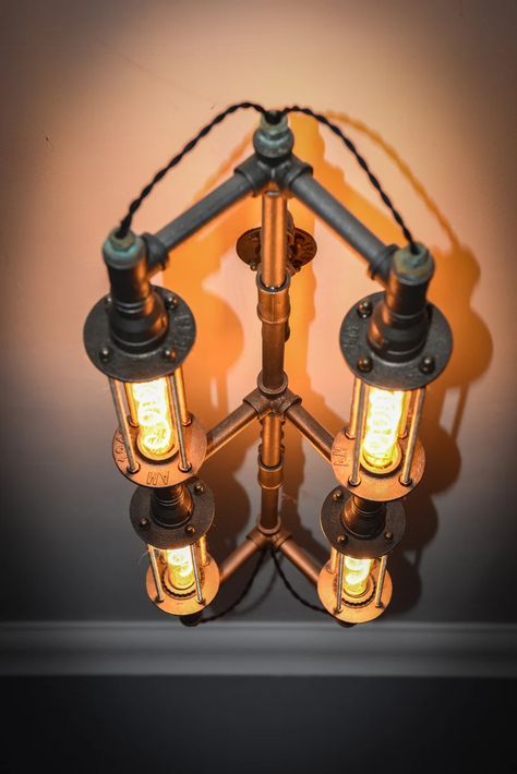 Industrial Ceiling Light - Etsy #Raw #Decor #InteriorInspo #HomeInspiration #Style #DecorTips #Industrial #HomeDecorating #the #Exploring #Appeal #of Steampunk Light Fixtures, Pipe Lighting Fixture, Raw Decor, Industrial Ceiling Light, Industrial Style Lamps, Steampunk Items, Camera Lamp, Steampunk Wall, Steampunk House