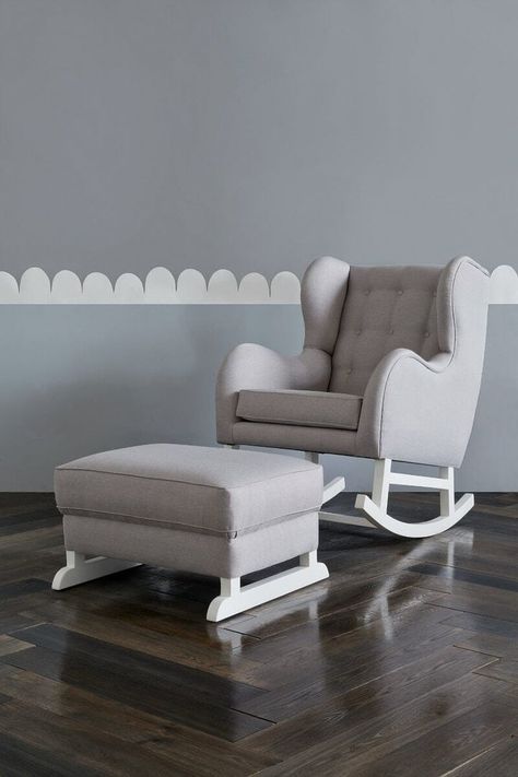 The Rocking Chair your Nursery (and Sore Back) has been Crying out for Chair Ottomans, Kids Room Grey, Baby Rocking Chair, Grey Baby Nursery, Modern Rocking Chair, Rocking Chair Nursery, Nursing Chair, Baby Nursery Themes, Baby Boy Room Nursery