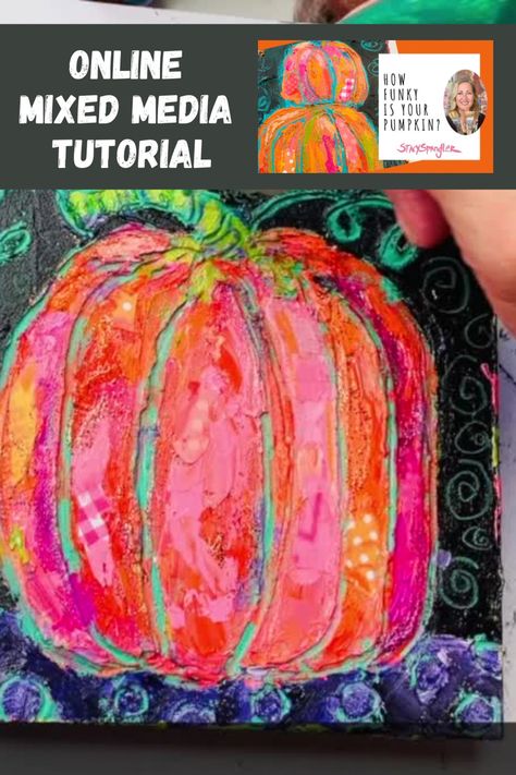 online course painting pumpkins Glue Resist Pumpkin Art, Whimsical Pumpkin Paintings, Drawing A Pumpkin, Paint Pour Pumpkin, Mixed Media Pumpkin, Acrylic Paint Pour Pumpkin, Tutorial On Drawing, Beginners Painting, Painting Pumpkins