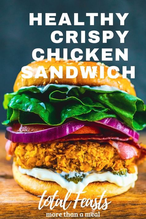 Healthy Crispy Chicken Sandwich, Healthy Breaded Chicken, Healthy Crispy Chicken, Chicken Burgers Healthy, Healthy Chicken Sandwich Recipes, Crispy Chicken Sandwich, Healthy Fried Chicken, Crispy Chicken Breast, Crispy Chicken Burgers