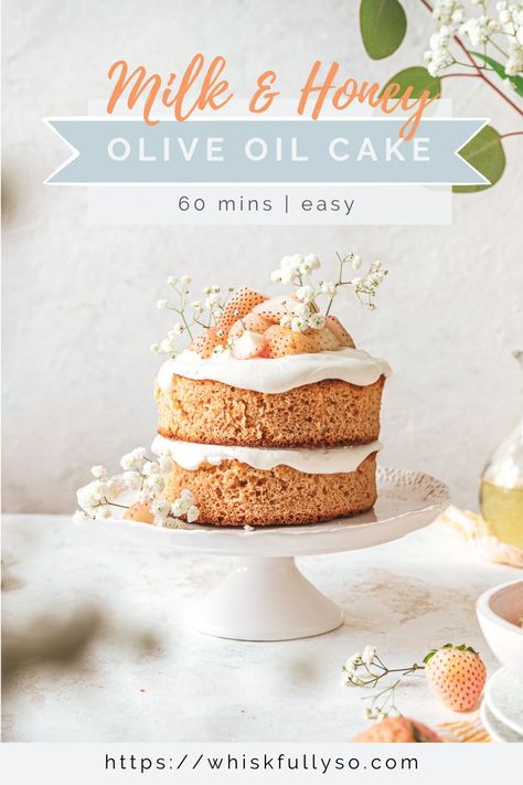 Milk And Honey Cake, Olive Cake, Olive Oil Cake Recipe, Baking Stuff, Oil Cake, Spring Months, Sweet Ideas, Olive Oil Cake, Creamed Honey