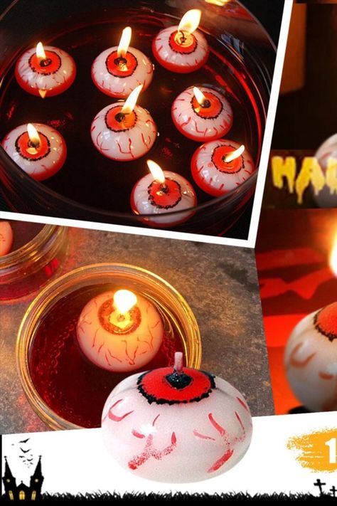 Spooky Candles Diy, Fake Candles Halloween, Diy Melted Candles Halloween, Candles Bathtub, Halloween Themed Candles, Floating Candles Halloween, Creepy Candles, Themed Candles, Candles Fragrance