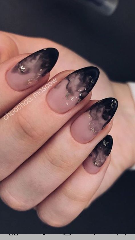 Stardust Nail Art, Short Oval Nails Acrylic Black, Witchy Nails Short Natural, Nail Ideas Celestial, Dark Nail Inspo Almond, Gel Nails Ideas Short Dark, Moody Bridal Nails, Night Court Nail Art, Morse Code Nails