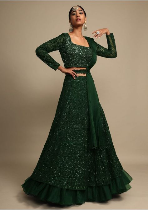 Emerald Green Lehenga, Kundan Embroidery, Beautiful Lengha, Bridal Wedding Lehenga, Plus Size Lehenga, Green Lehenga Choli, Bridal Lehenga Online, Indian Things, Mirror Work Lehenga