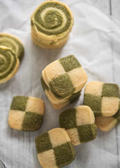 Japanese Shortbread Cookies, Matcha Baked Goods, Icebox Cookie Recipe, Checkerboard Cookies, Slice And Bake Cookies, Recipe Tin Eats, Tin Eats, Petite Fours, Japanese Cookies