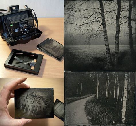 Wet-plate using recycled Polaroid camera and film pack. Plate Photography, Vintage Polaroid Camera, Analogue Photography, Pinhole Photography, Alternative Photography, Camera Aesthetic, Diy Camera, Photo Techniques, Camera Photos