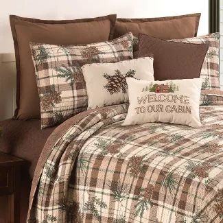 Forest Lodge, Plaid Bedding, King Quilt Sets, Cotton Quilt Set, Embroidered Throw Pillows, Solid Brown, Rustic Lodge, Bed Skirt, Twin Quilt