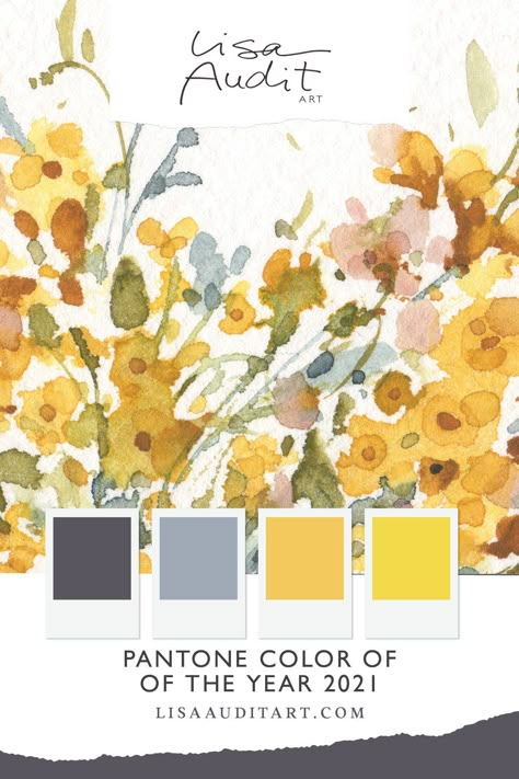 It has been announced! Two colors of the year have been chosen, check out my blog about it and learn why I love painting with yellows! Have a look at my inspo board as well! #blog #loveyellow #ultimategray #pantonescoloroftheyear #2021 #illuminating #yellow #lisaauditart #watercolor #inspoboard #colorpalette Color Scheme With Yellow, What Colors Go With Yellow, Pastel Yellow Color Palette, Color Palette With Yellow, Watercolor Color Palette, Yellow Color Palettes, Color Palette Pantone, Copy Writer, Yellow Color Scheme