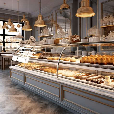 French Bakery Interior, Cafe Bakery Interior Design, French Chateau Homes, Café Interior, Beautiful Shops, Cake Displays, Chocolate Boutique, Bakery Display Case, Espresso Cafe