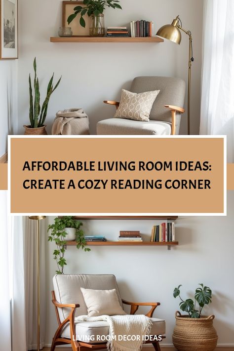 Budget reading corner with vintage lamp and DIY shelving Corner Armchair Living Rooms, How To Decorate Living Room Corner, Decorate Living Room Corner, Styling A Corner, Corner Living Room Ideas, Affordable Living Room Ideas, Reading Corner Living Room, Living Room Corner Ideas, How To Decorate Living Room