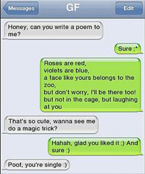 poem and magic trick Breakup Humor, Break Up Texts, Very Funny Texts, Lol Text, Funny Text Fails, Funny Text Conversations, Funny Texts Jokes, Text Fails, Text Conversations