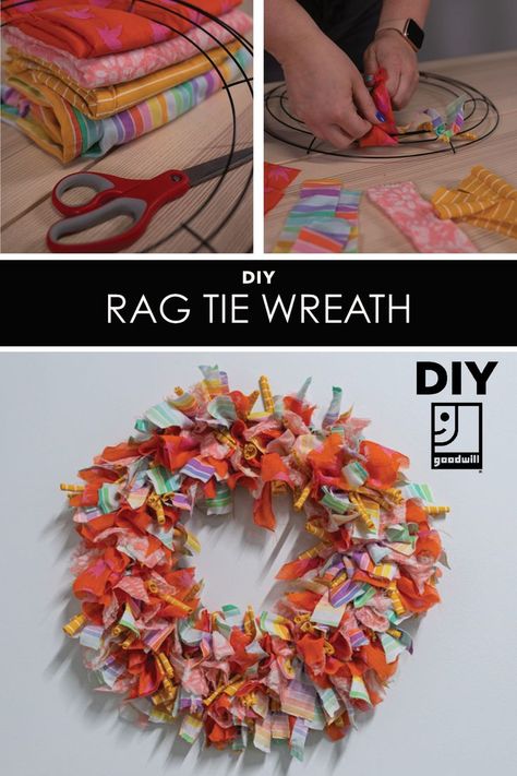 Want a wreath that will stand out this holiday season? Make a rag-tie wreath out of upcycled fabrics from just about any sort of secondhand clothing you can thrift! Learn how... Rag Tie Wreath, Goodwill Thrifting, Tie Wreath, Fabric Wreath, Rag Wreath, Diy Fabric, Spring Crafts, Diy Wreath, Second Hand Clothes