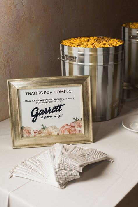 Wedding Treats / Chicago Wedding / Garrett's Popcorn / Wrap it Up Garretts Popcorn Wedding Favors, Garrett's Popcorn, Garrets Popcorn, Popcorn Wedding Favors, Popcorn Wedding, Elegant Backyard, Popcorn Bar, Wedding Treats, Good Memories