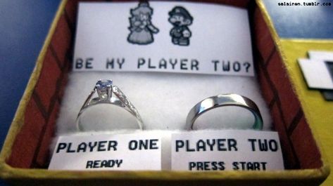 Will you be my Player Two? Best Proposal Ever, Gamer Wedding, Best Proposals, Ways To Propose, Offbeat Bride, Player One, Wedding Proposals, Wedding Ring Box, Marriage Proposals