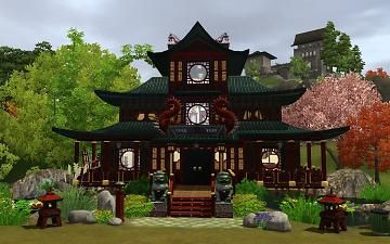 Sims 4 Chinese House, Asian Style House, Sims 3 Houses Ideas, Minecraft Garden Ideas, Sims4 Ideas, Minecraft Garden, Red Dragons, China House, Asian House