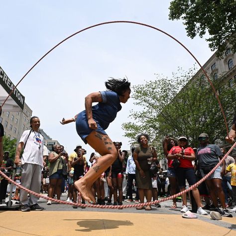 Photos: Juneteenth celebrations across the U.S. Anti Intellectualism, Emancipation Proclamation, Double Dutch, Dance Parties, Union Army, Frederick Douglass, Black Person, Forced Labor, American Life