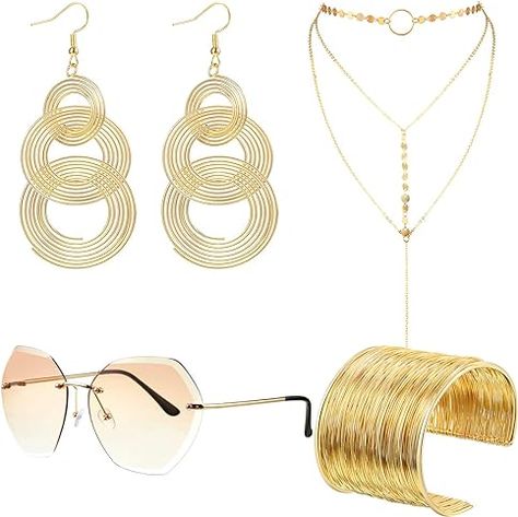 Amazon.com: Daisy Jones & The Six: DAISY-SHOP THE LOOK 70s Necklace Disco, 70s Earrings Disco, 70s Jewelry Disco, Disco Ideas, Disco Jewelry, Bracelets Layered, Disco Earrings, 70s Accessories, 70s Jewelry